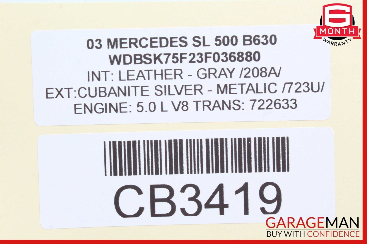 03-08 Mercedes R230 SL500 SL550 Rear Right Seatbelt Luggage Retractor Assy Gray