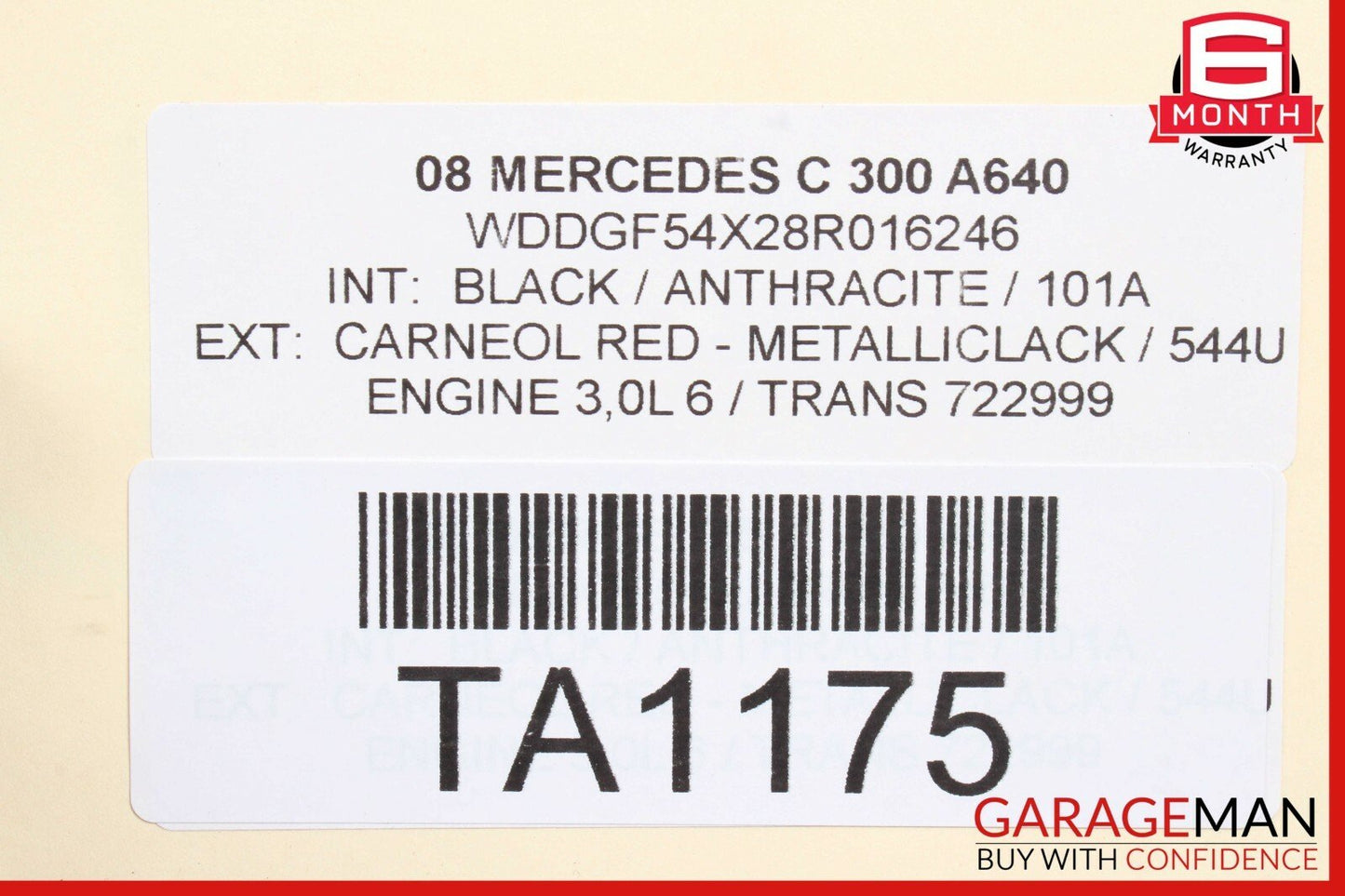 08-14 Mercedes W204 C300 C63 AMG Rear Trunk Lid Deck Shell Panel Red OEM