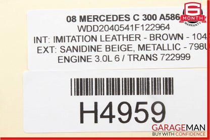 08-14 Mercedes W204 C300 Front Right Side Seatbelt Seat Belt Retractor Brown