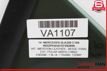 12-20 Mercedes R172 SLK250 Rear Right Passenger Side Quarter Window Glass OEM