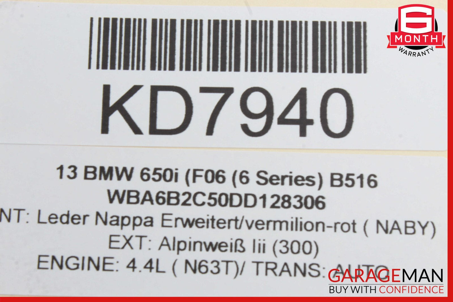 12-19 BMW 650i F06 Rear Center Seatbelt Seat Belt Retractor OEM