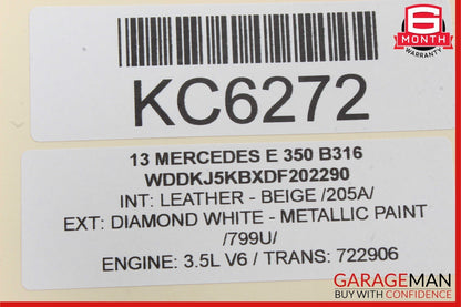 10-16 Mercedes W212 E350 Rear Left Door Window Regulator Frame w/o Motor