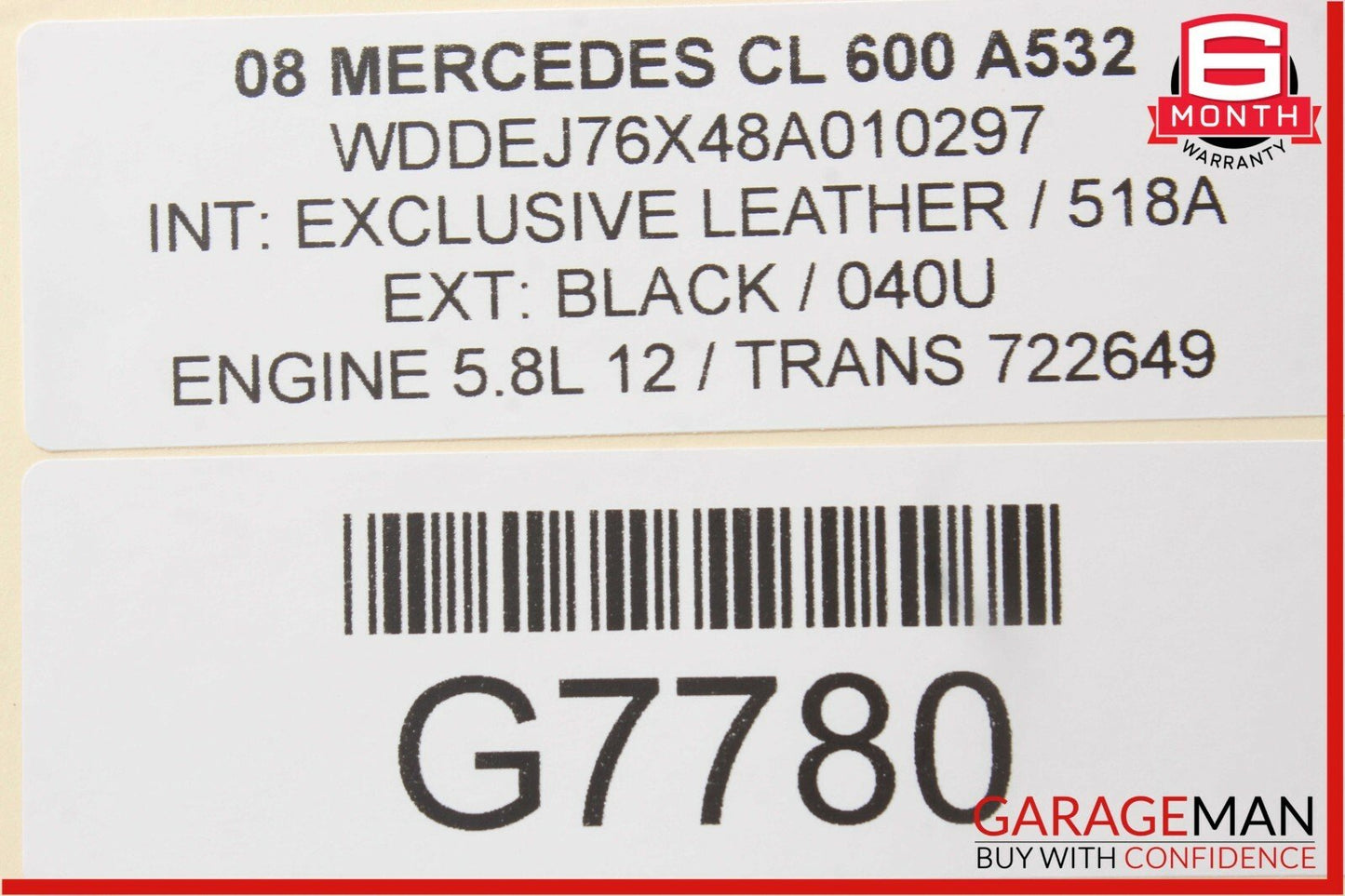 07-10 Mercedes W216 CL550 CL600 CL65 AMG Interior Upper Rear View Mirror Gray