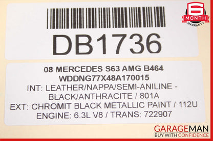 08-13 Mercedes W221 S63 AMG Front Right Passenger Upper Top Seat Cushion Black