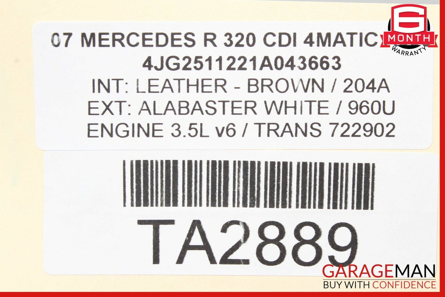 06-10 Mercedes W251 R320 R500 Panoramic Pano Sunroof Rail Track Frame Assembly