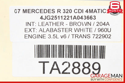 06-10 Mercedes W251 R320 R500 Panoramic Pano Sunroof Rail Track Frame Assembly
