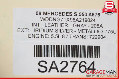 07-09 Mercedes W221 S550 S600 Rear Bumper Reinforcement Impact Crash Bar Rebar