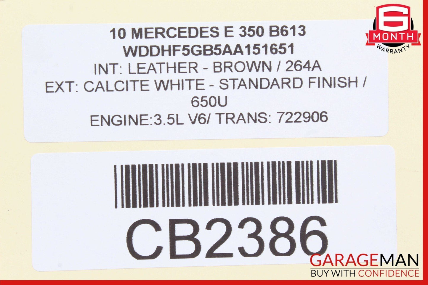 10-13 Mercedes W212 E350 E550 E63 AMG Rear Left Side Exterior Door Handle White