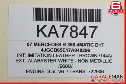 06-09 Mercedes W251 R350 Rear Left Side 3rd Row Seat Belt Seatbelt Retractor