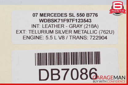 03-08 Mercedes R230 SL500 SL55 AMG Front Right Interior Door Panel Assy Grey