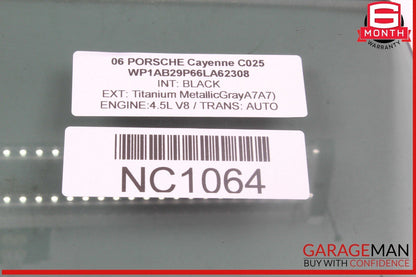 03-10 Porsche Cayenne 955 957 Rear Left Driver Side Door Window Glass OEM