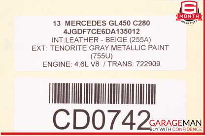 13-19 Mercedes X166 GL450 GL350 Rear Bumper Support Mount Bracket Bar OEM