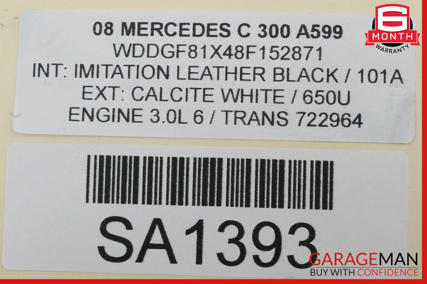 08-11 Mercedes W204 C250 C300 Rear Right Side Exterior Door Handle White OEM