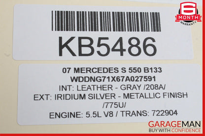 07-10 Mercedes W221 S550 CL550 Overhead Dome Light Lamp Sunroof Control Gray OEM