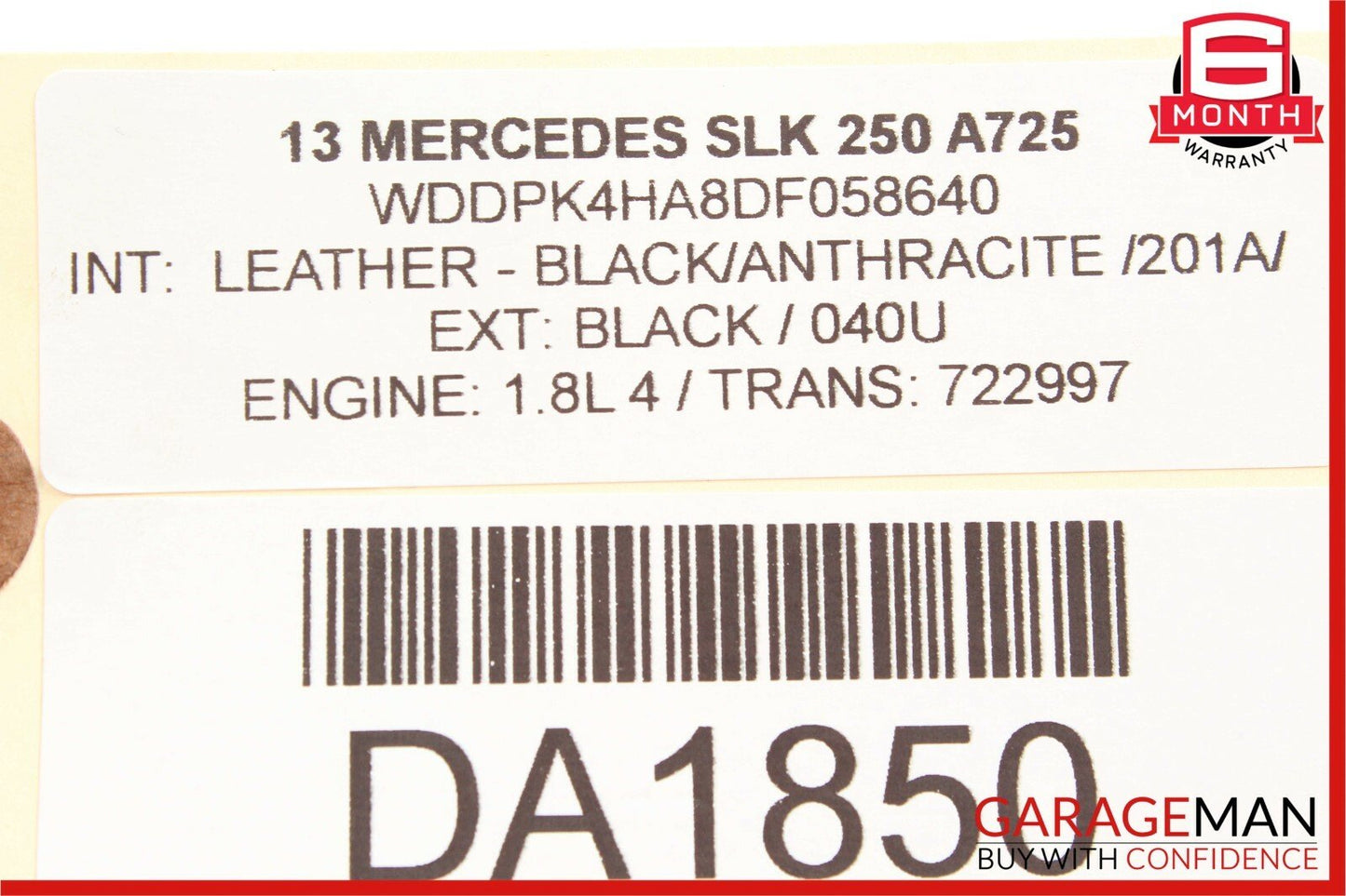 12-15 Mercedes R172 SLK250 C250 1.8L Bosch Engine Starter Motor 0051513901 OEM