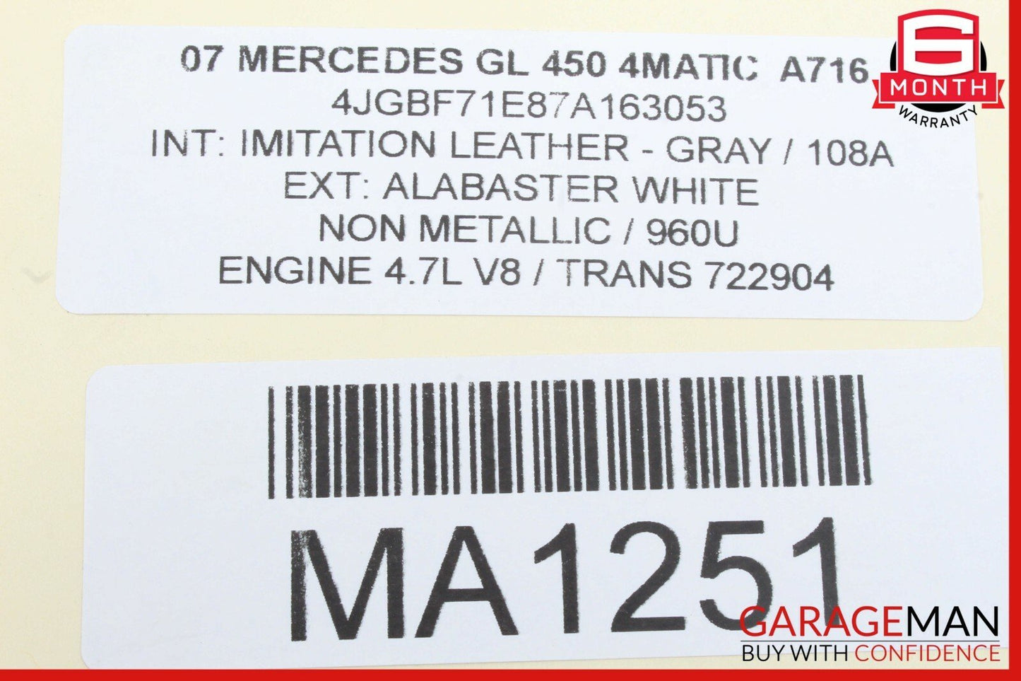 06-12 Mercedes X164 GL450 ML350 Front Right Window Regulator Motor OEM