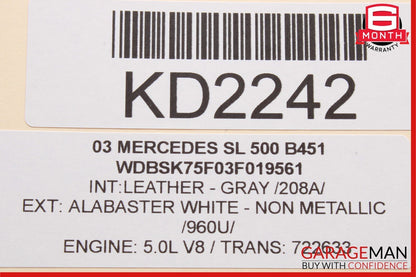 03-12 Mercedes R230 SL500 SL55 Convertible Top Right Side Load Assist Cylinder