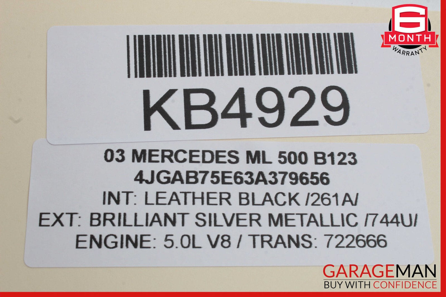 02-05 Mercedes W163 ML500 ML350 Left Driver Sunvisor Shade Cover Gray OEM