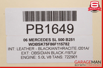 03-08 Mercedes R230 SL500 Rear Right Side Convertible Roof Top Hinge Cover Black