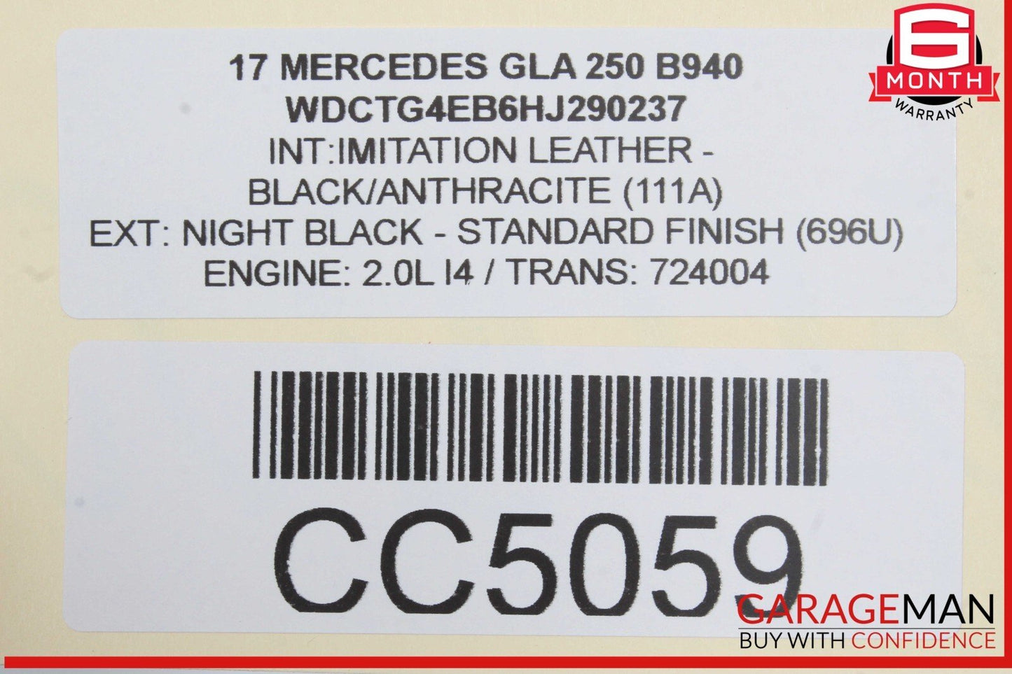 15-20 Mercedes X156 GLA250 Rear Left Driver Side Interior Door Panel OEM