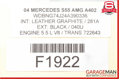 00-06 Mercedes W220 S430 S500 CL55 AMG Front Relay Fuse Box 2205400050 OEM