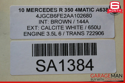 06-10 Mercedes W251 R350 Trunk Lid Hatch Tailgate Shell Tail Gate Liftgate White