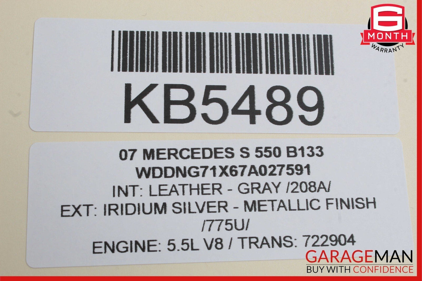 07-09 Mercedes W221 S550 Interior Top Upper Rear View Inside Dim Mirror Gray