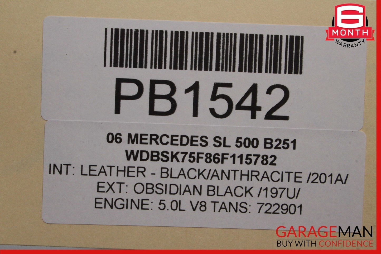 03-08 Mercedes R230 SL500 Convertible Roof Hard Top Folding Cover Panel Black