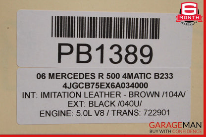 06-10 Mercedes W251 R350 R320 R63 AMG Left Driver Side Wing Fender Panel Black