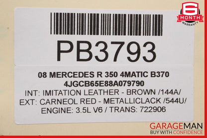 06-13 Mercedes W251 R350 Center Middle Panorama Sunroof Sun Roof Glass Panel