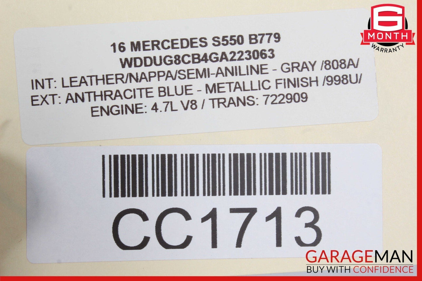 14-17 Mercedes W222 S550 S500 Rear Left Side Interior Door Panel Cover Gray