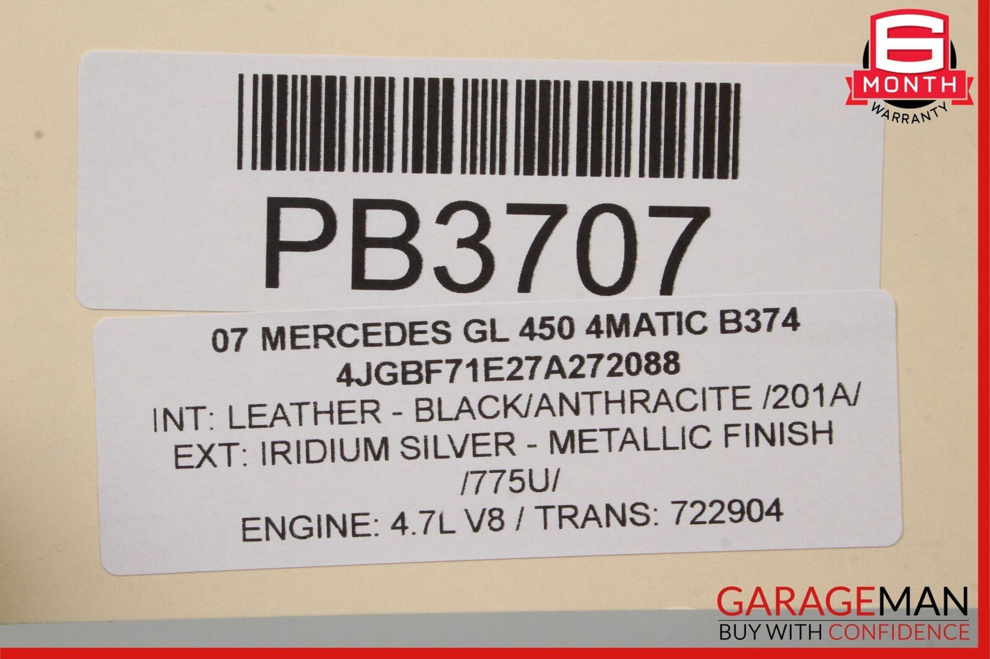 07-12 Mercedes X164 GL450 Front Right Side Lower Bottom Seat Cushion Cover Black