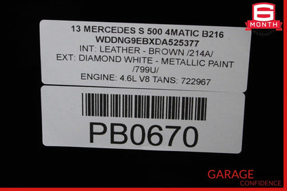 07-13 Mercedes W221 S550 S400 S63 AMG Rear Pano Panoramic Roof Glass Assembly