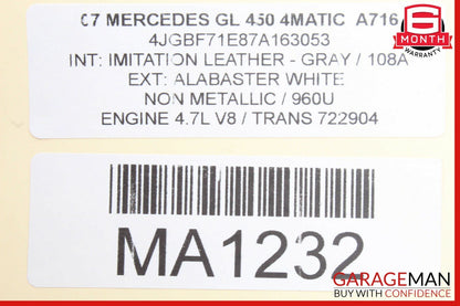 07-12 Mercedes X164 GL450 R350 ML500 Front Seat Headrest Head Rest Gray OEM