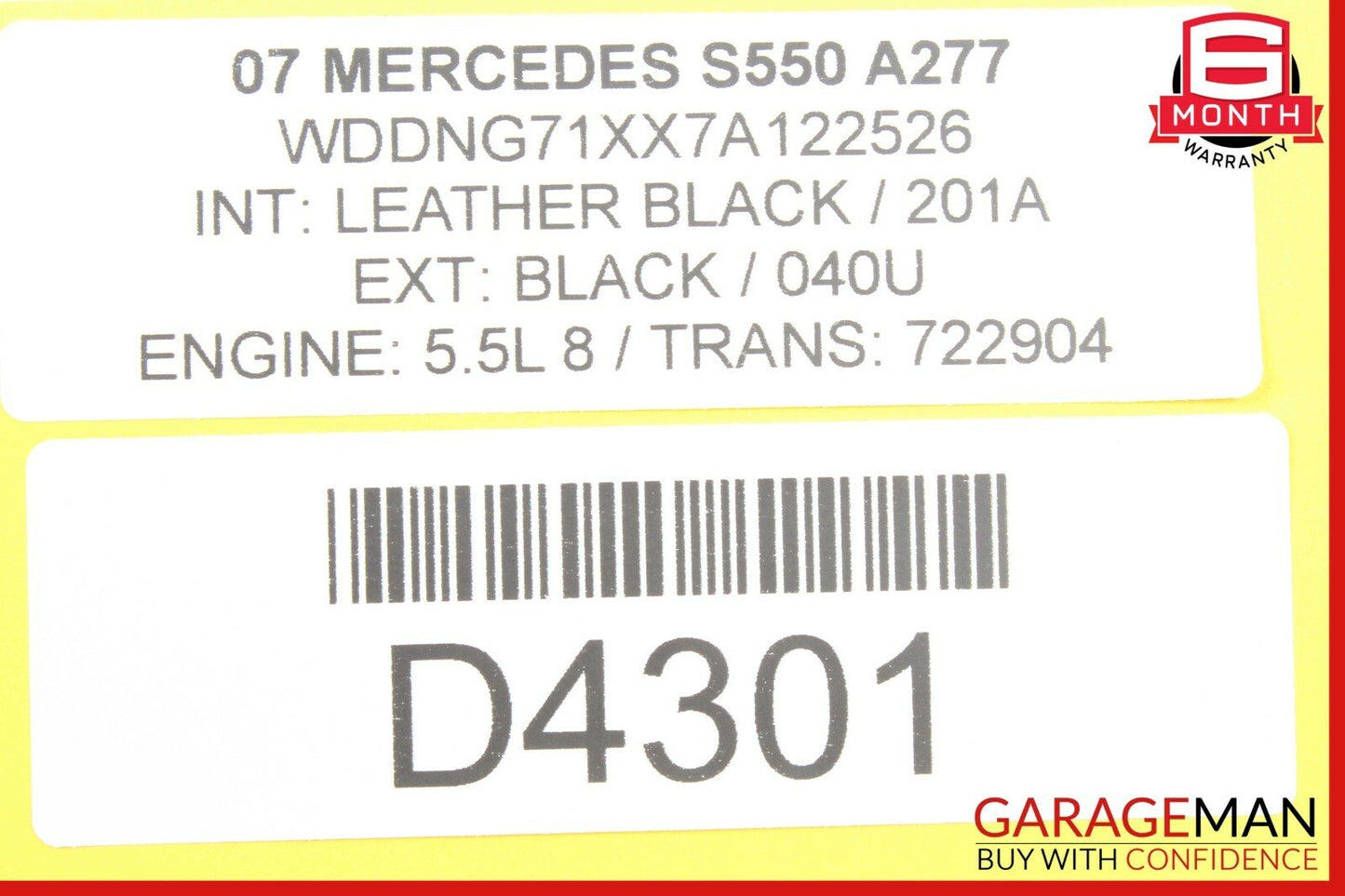 07-09 Mercedes W221 S450 S550 Rear Left Driver Side Overhead Vanity Mirror Gray