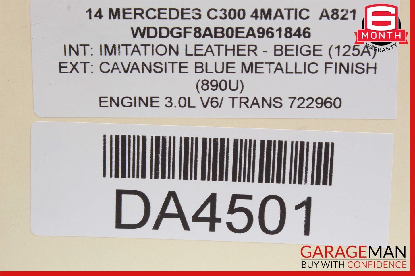 08-14 Mercedes W204 C250 C300 Rear Overhead Dome Light Lamp Beige 2048204901 OEM