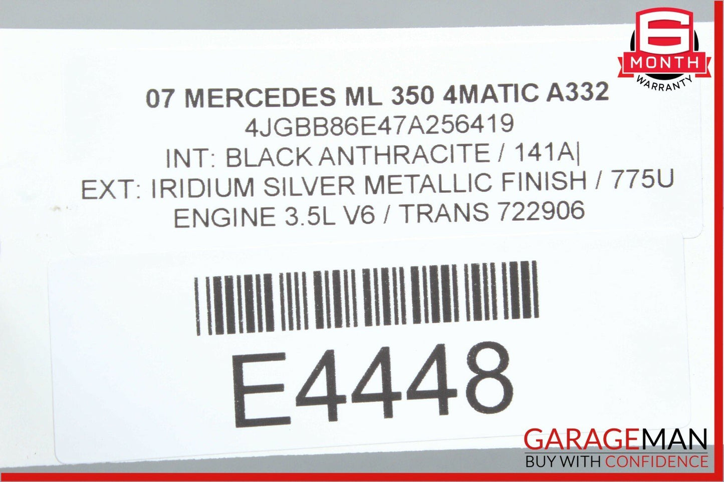 06-08 Mercedes W164 ML350 Front Upper Radiator Core Support Bracket Bar Assembly