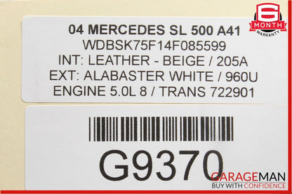 03-08 Mercedes R230 SL500 SL600 Rear Deck Shelf Speaker Trim Cover Panel Beige