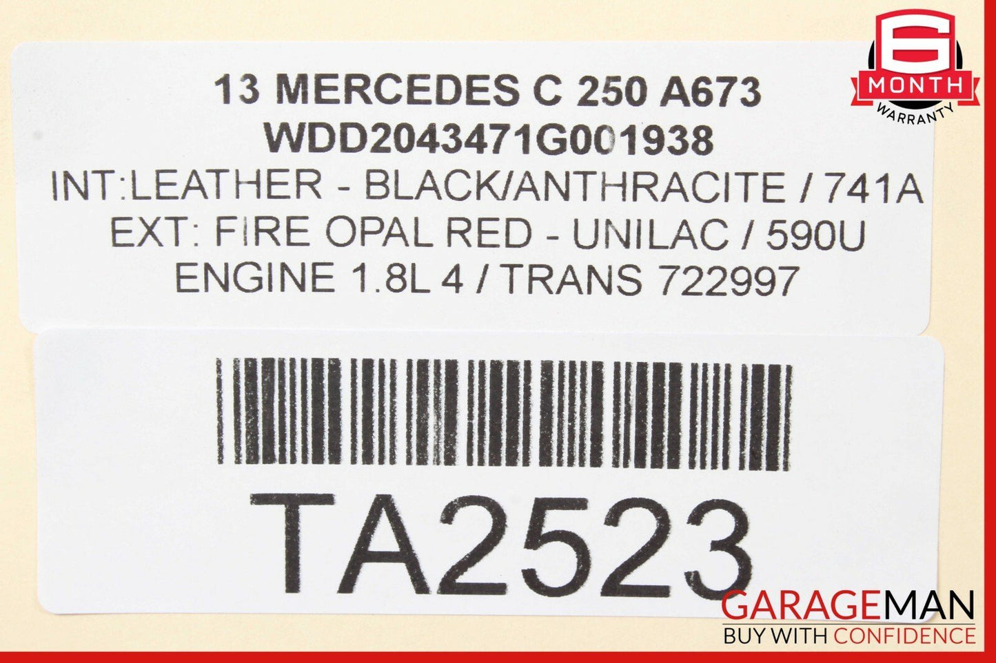 12-15 Mercedes W204 C250 SLK250 1.8L Intercooler Air Cooler Radiator OEM