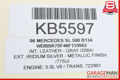03-12 Mercedes R230 SL500 SL65 AMG Convertible Right Trunk Frame Lock Cylinder