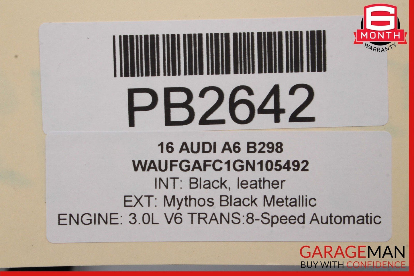 12-18 Audi A6 Rear Left Driver Side Exterior Door Shell Frame Panel Black