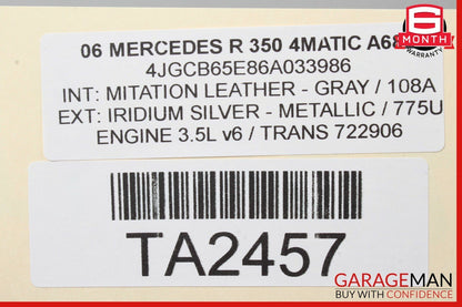06-13 Mercedes W251 R350 Left Driver Side Rocker Skirt Molding Panel Silver
