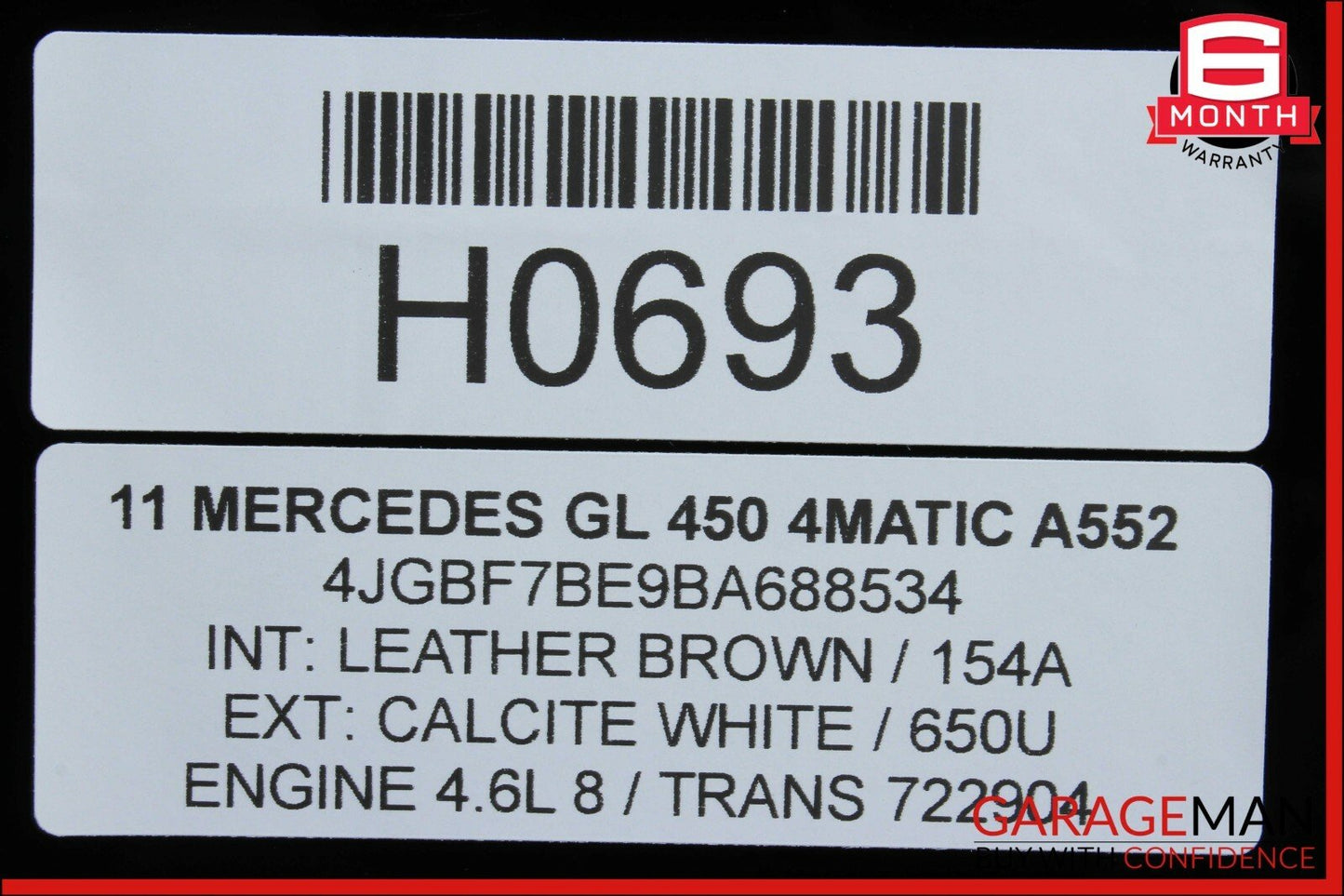 07-12 Mercedes X164 GL450 Rear Right Side Quarter Window Glass w/ Moulding Trim