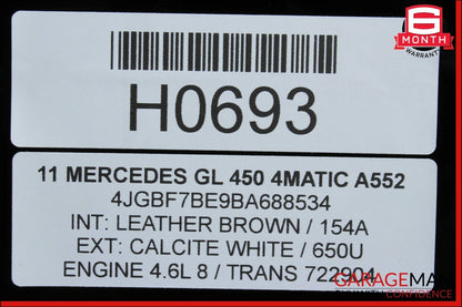 07-12 Mercedes X164 GL450 Rear Right Side Quarter Window Glass w/ Moulding Trim