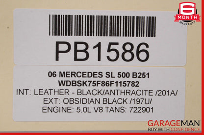 03-06 Mercedes R230 SL500 Front Right Side Upper Top Seat Cushion Anthracite