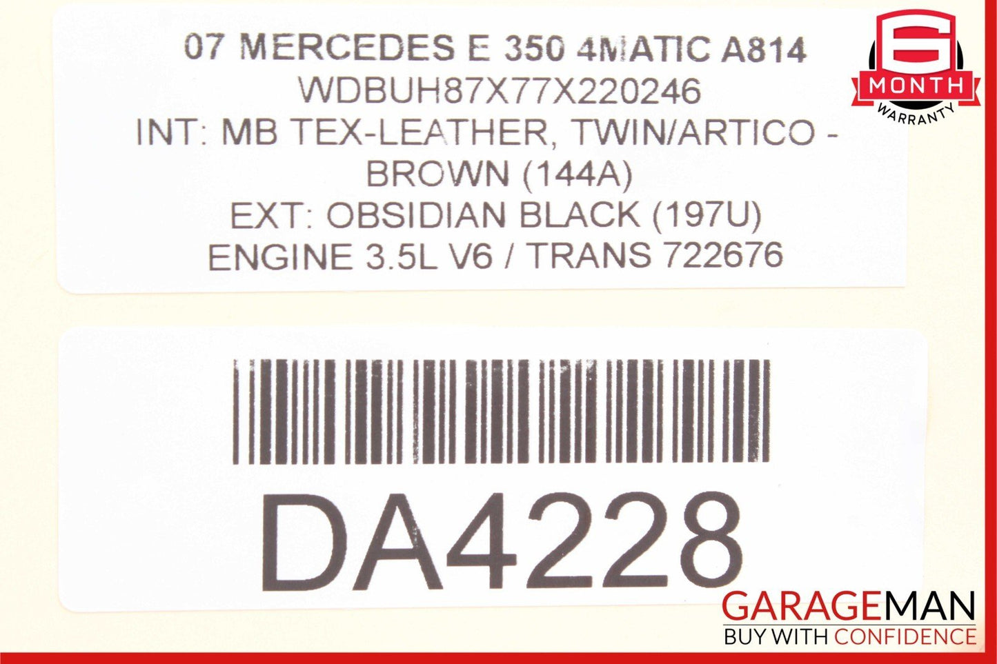 07-09 Mercedes W211 E350 Front Left / Right Top Upper Seat Cushion Cover Brown