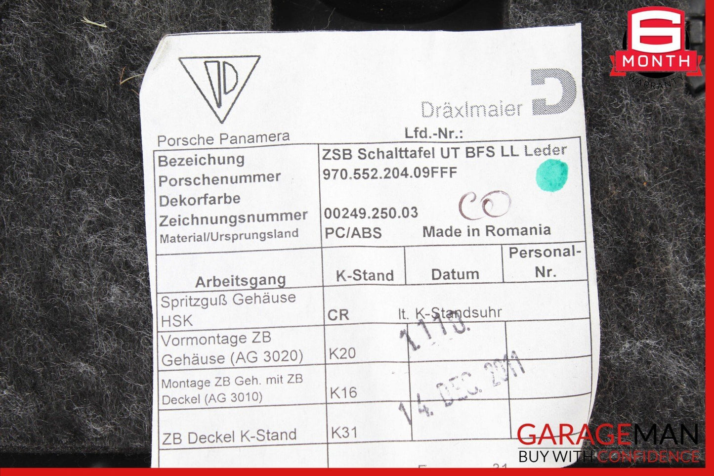 10-16 Porsche Panamera 970 Dashboard Glove Box Storage Tray Compartment Brown