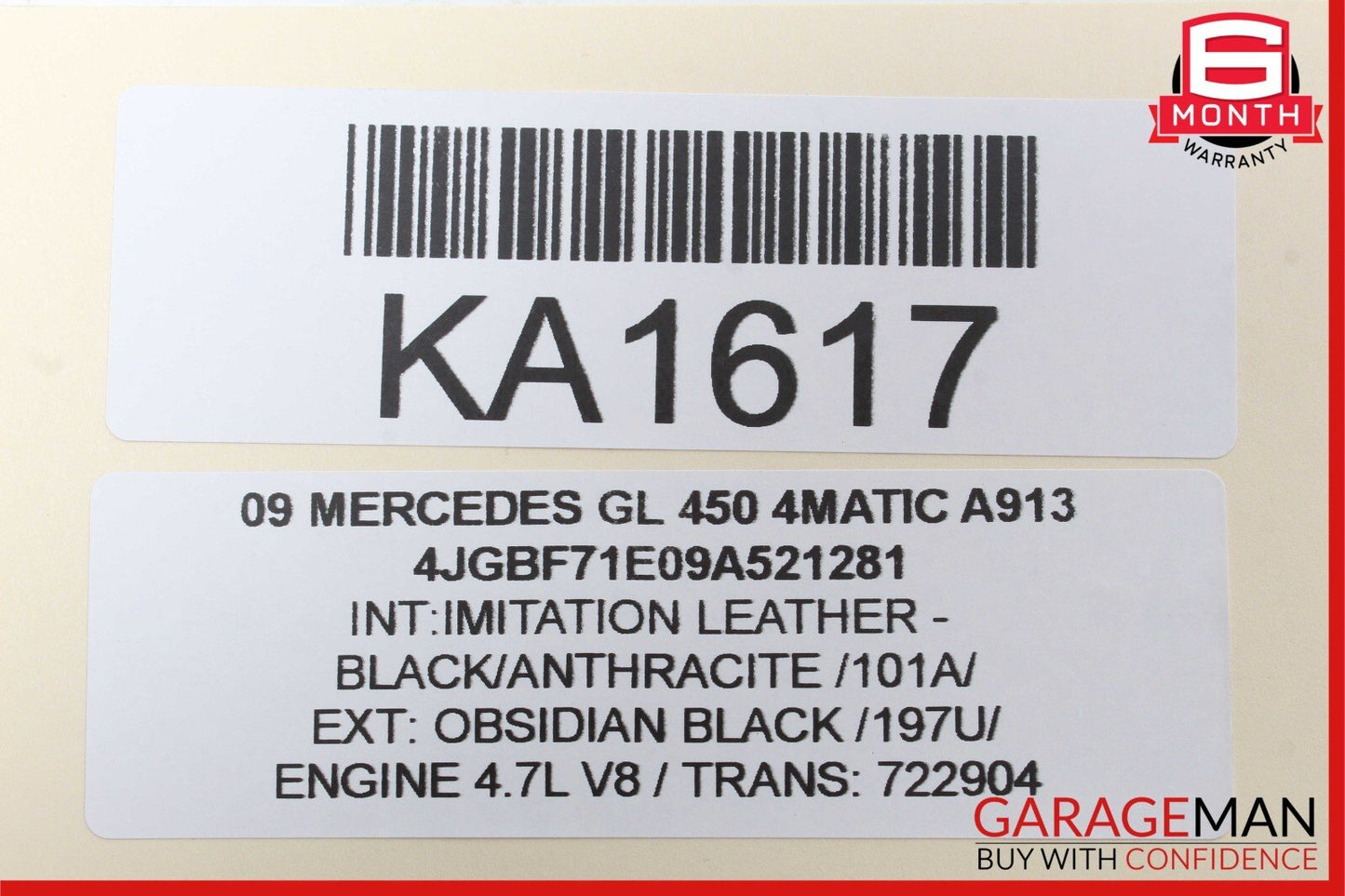 07-12 Mercedes X164 GL450 Front Left Side Top Upper Seat Cushion Cover Black OEM