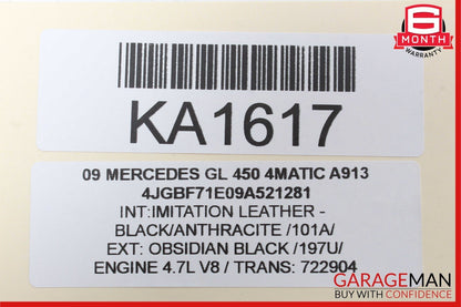 07-12 Mercedes X164 GL450 Front Left Side Top Upper Seat Cushion Cover Black OEM