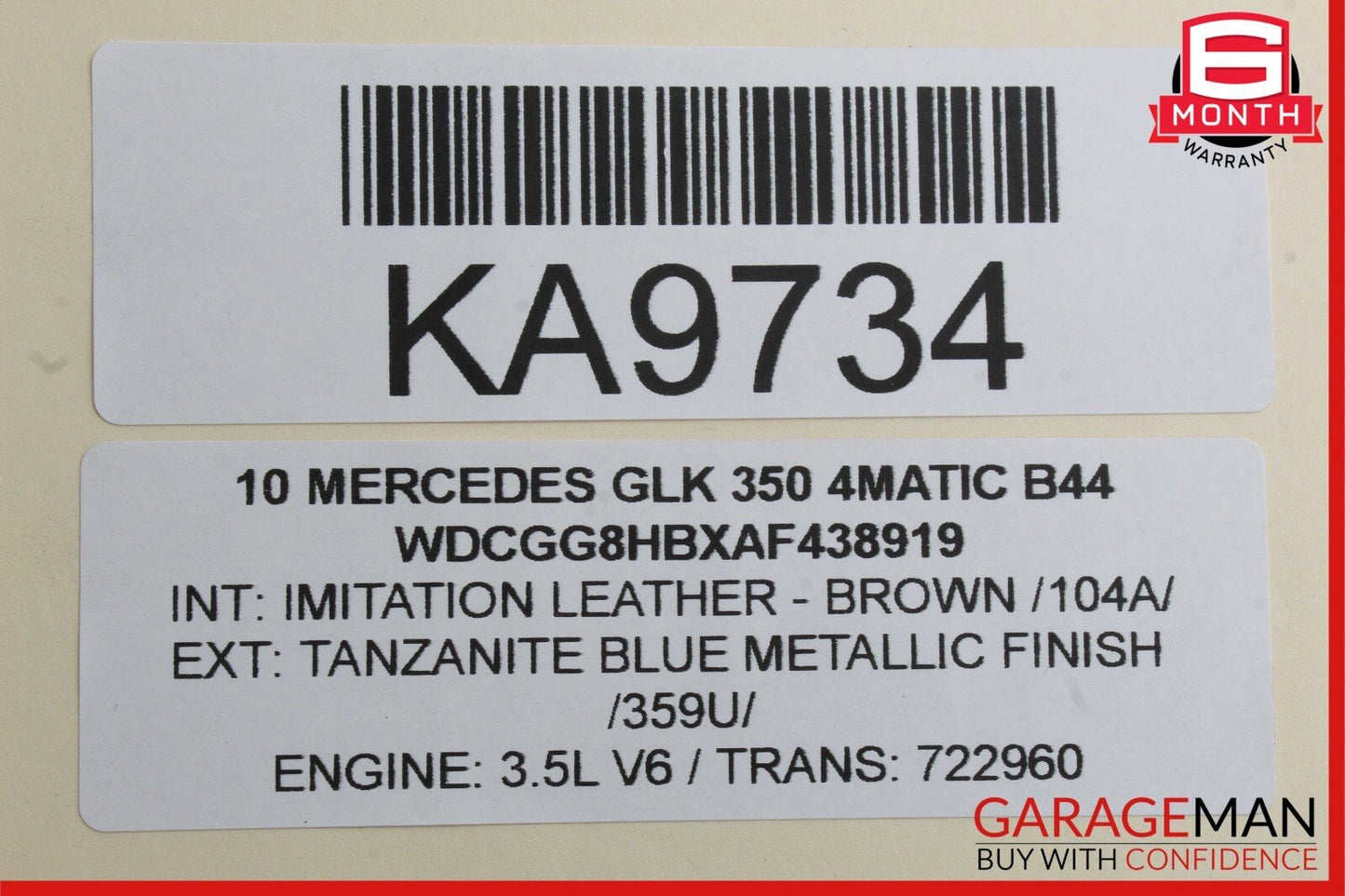 10-15 Mercedes X204 GLK250 GLK350 Front Left Side Top Upper Seat Cushion Brown